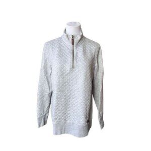 L.L. Bean Quilted High Neck Collared Quarter Zip Pullover Sweatshirt Top Gray sz